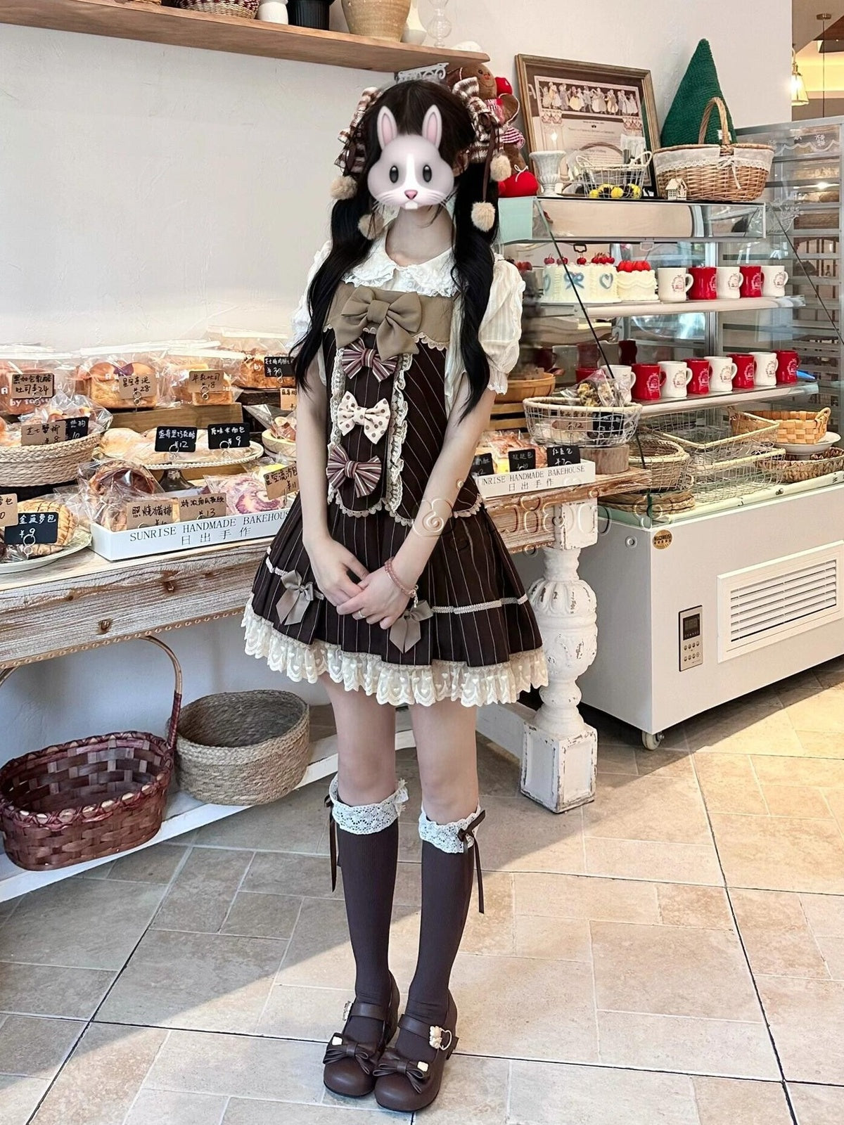 Tiramisu Brown Sweet Lolita JSK Dress Set with Free Hat