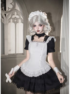 Black Vintage Sweet Lolita Ultra Short OP Set with Apron