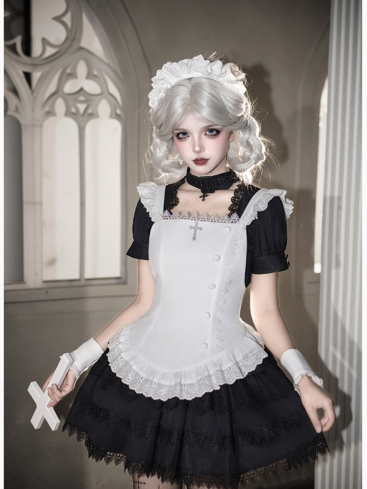 Black Vintage Sweet Lolita Ultra Short OP Set with Apron