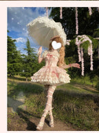Pink Balletcore Lolita JSK Dress Full Set with Petticoat