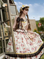 Cat and Maple Floral Print Jumper Skirt with Ruffle Trim - Lineall Cat | CoyBunny