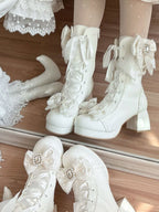 White Sweet Lolita Boots with Elegant Lacing - Sheep Puff | CoyBunny