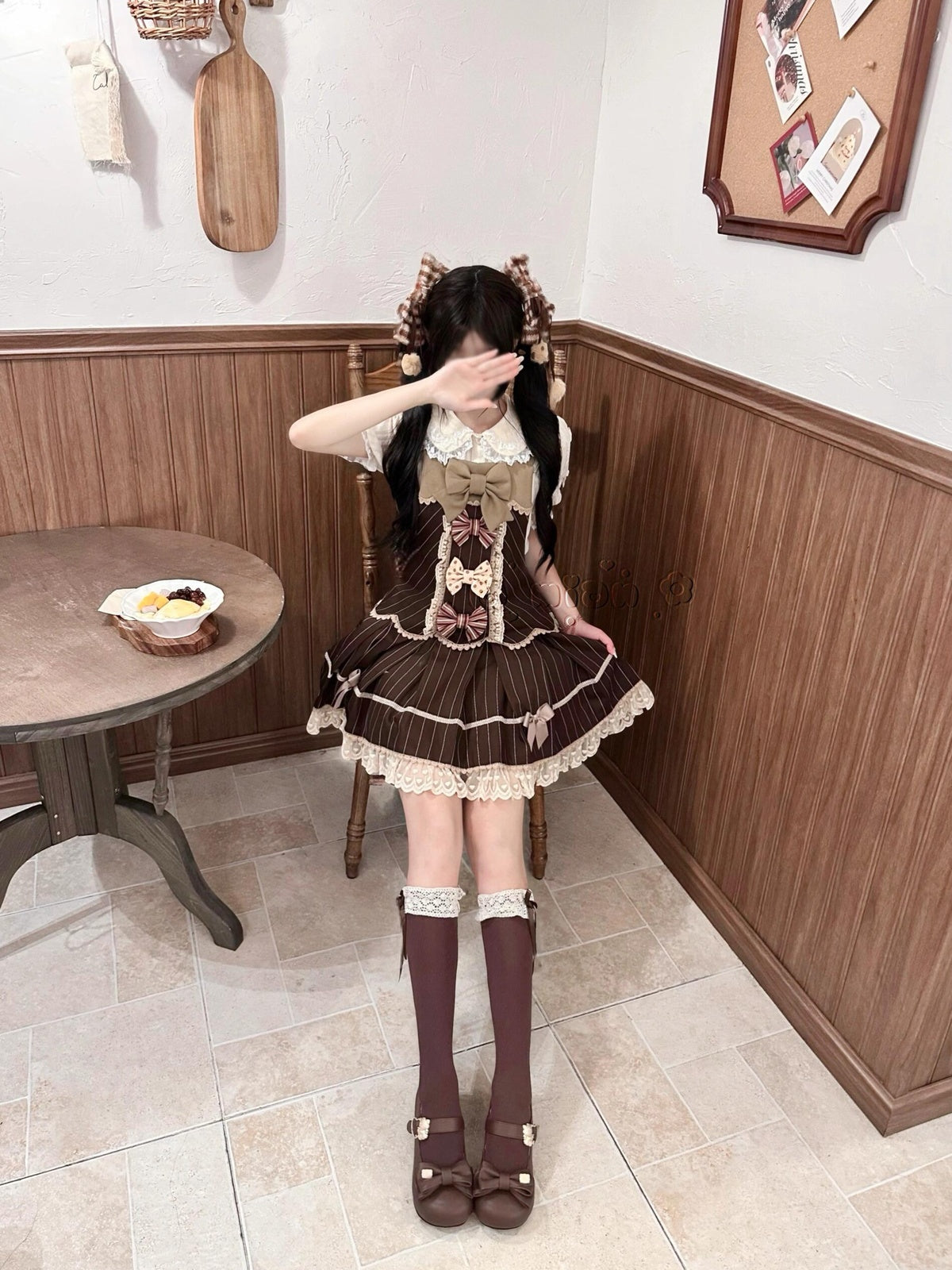 Tiramisu Brown Sweet Lolita JSK Dress Set with Free Hat