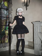 Black Vintage Sweet Lolita Ultra Short OP Set with Apron