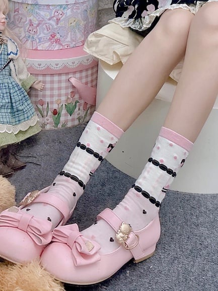 Sweet Lolita Calf Socks with Cake, Strawberry and Bow Print | CoyBunny