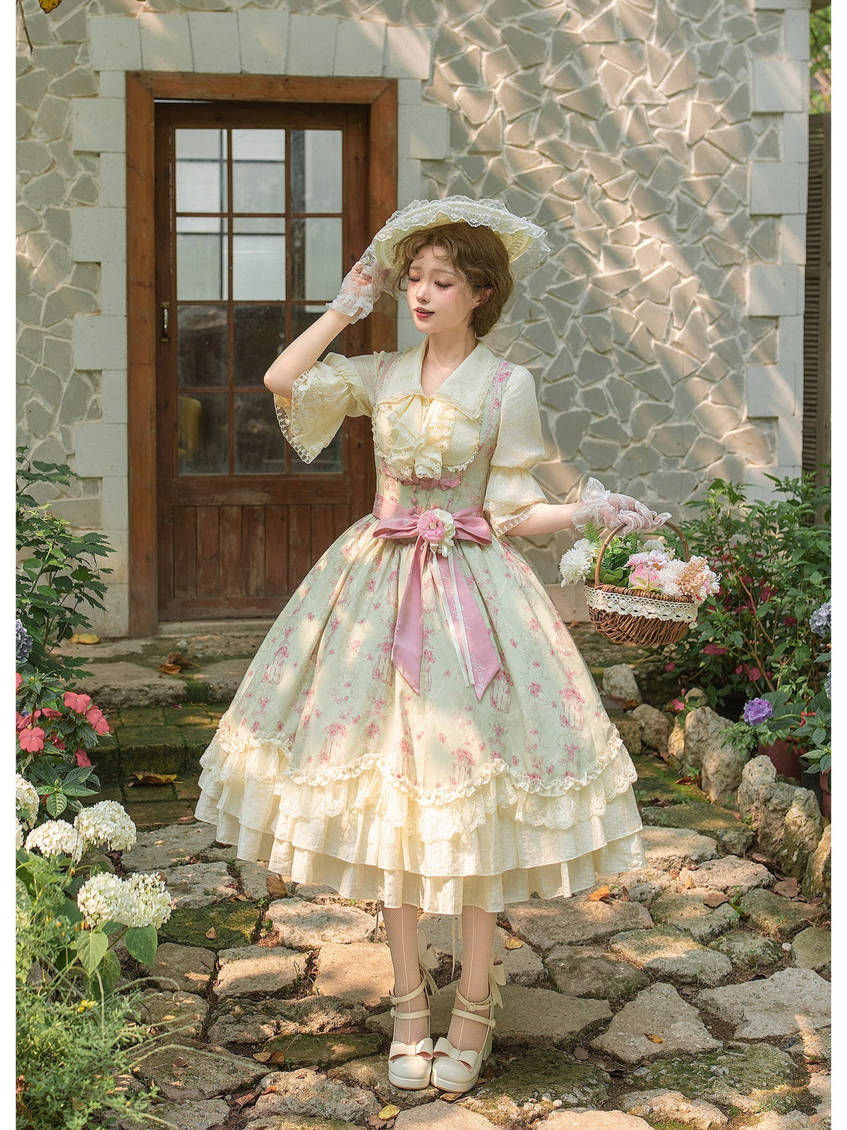 Petal Hem Lolita Bustier Set with Shirt, Hat & Flower
