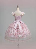 Pink Deer & Floral Print Flutter Sleeves Sweet Lolita JSK Dress with Overlay - Honey Machine | CoyBunny