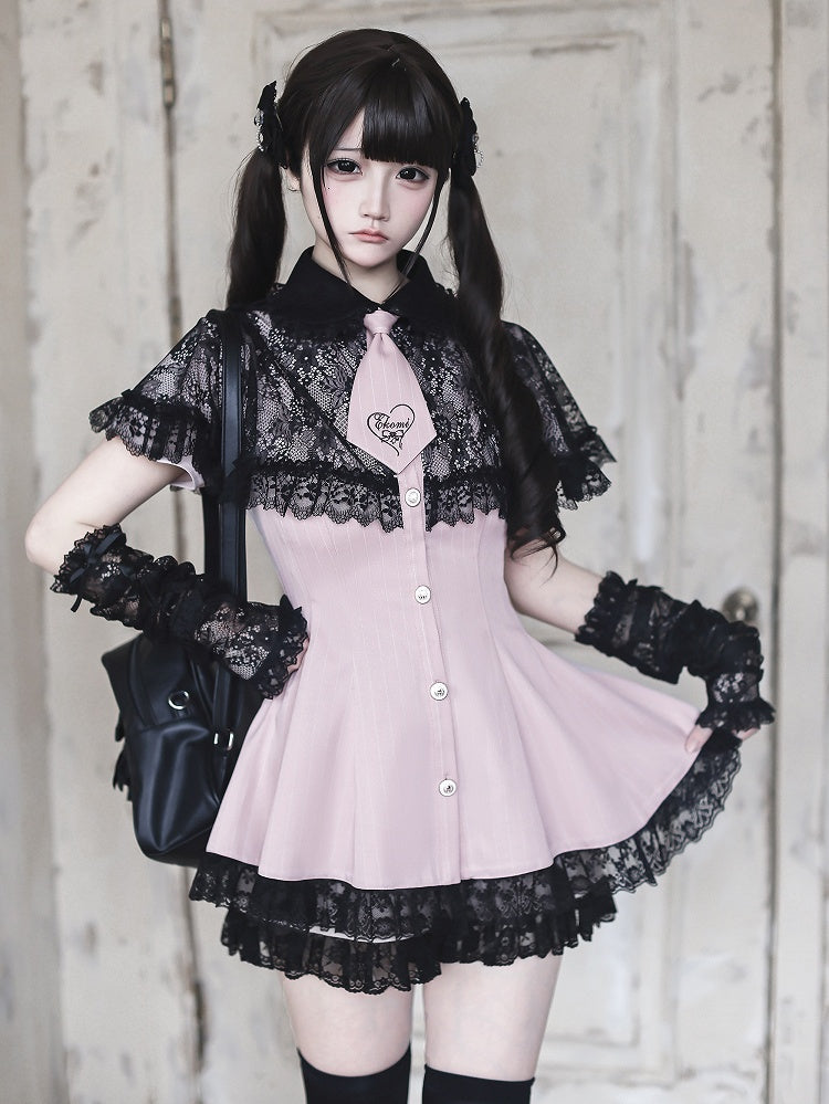 Stripe Dress Set with Lace Cape and Tie - Ekomi | CoyBunny