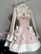 Pink Winter Sweet Bunny Theme Christmas Lolita Dress Plush Neckline and Hemline | CoyBunny