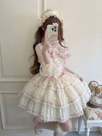 Apricot Lace-up Lolita JSK Dress with Bead Chain Bow - Miss Han | CoyBunny