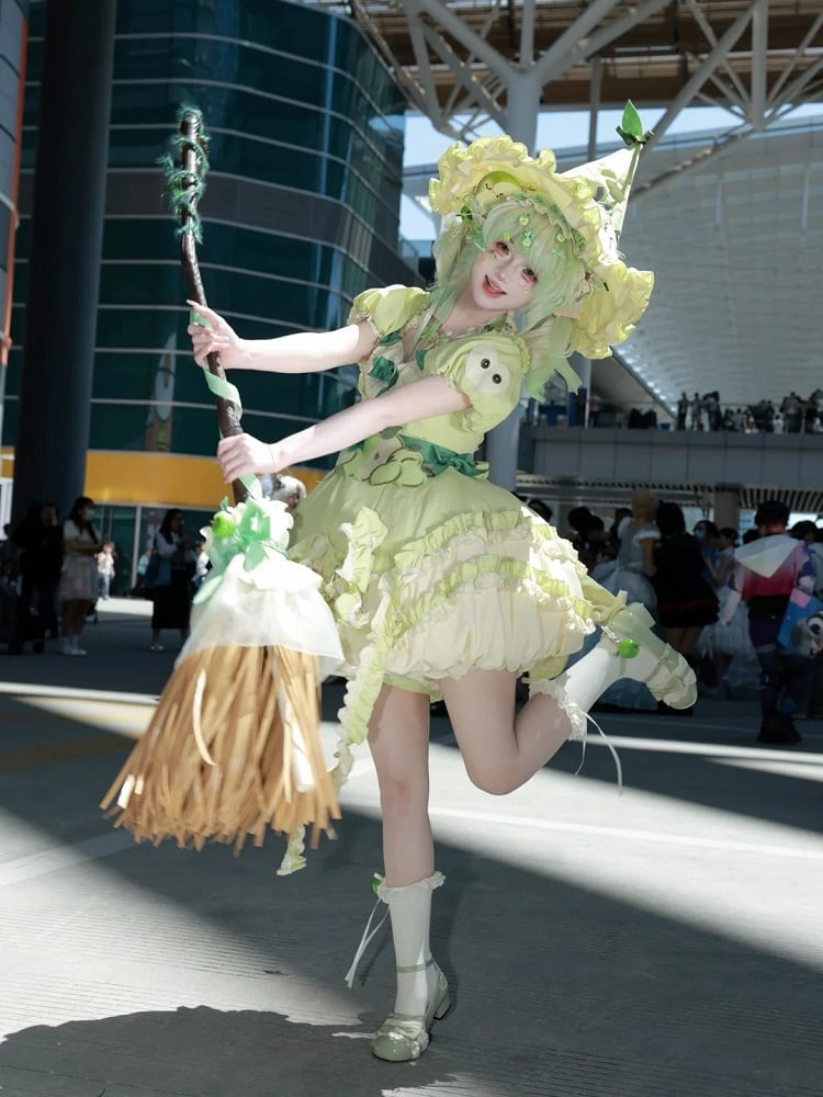 Green Ruffled Sweet Lolita Fluffy OP Dress Full Set | CoyBunny