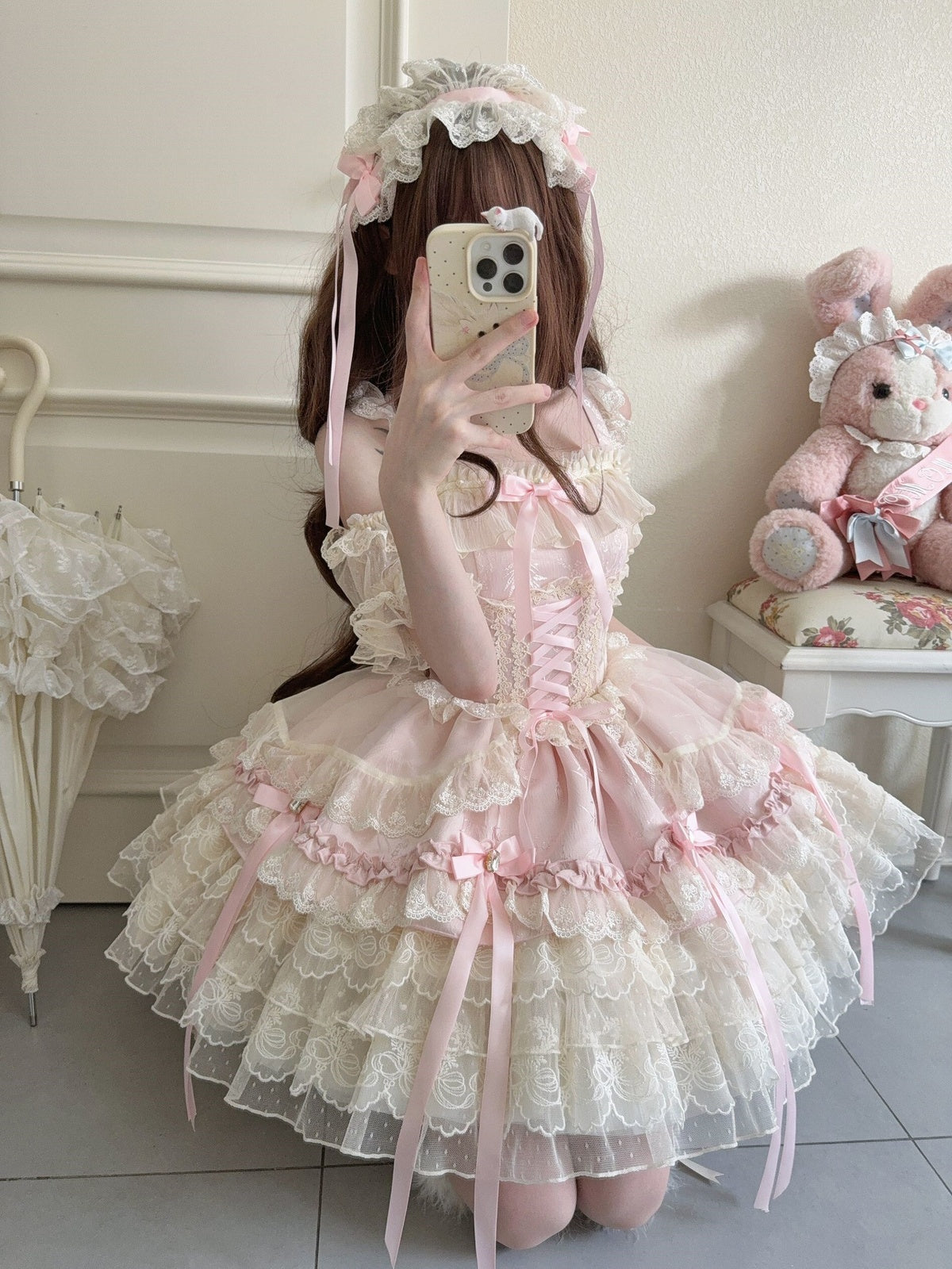 Pink Ballet Lolita JSK Dress with Train | Sweet Princess Gown