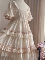 Cream Layered Ruffle High Waist Sweet Lolita Dress with Tulle Hem - Bodhi Original Design | CoyBunny