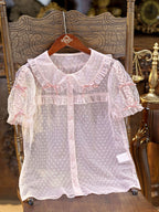Pink Peter Pan Collar Polka Dot Sheer Tulle Blouse - Dream Magic Box | CoyBunny