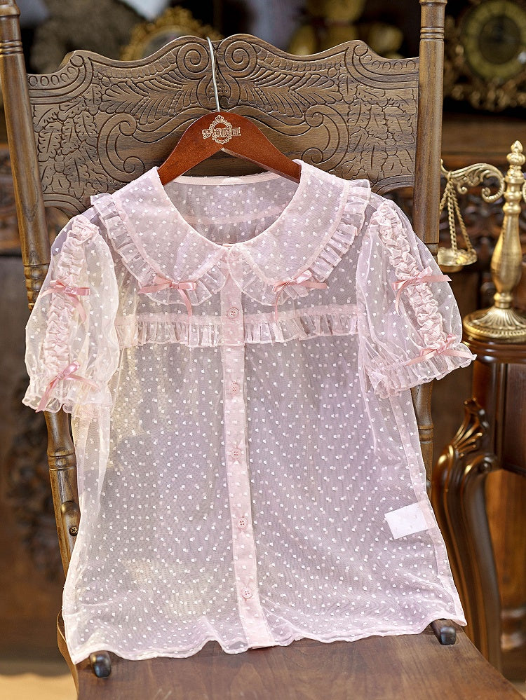 Pink Peter Pan Collar Polka Dot Sheer Tulle Blouse - Dream Magic Box | CoyBunny