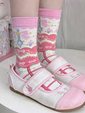Sweet Lolita Striped Calf Socks with Bow Print | CoyBunny