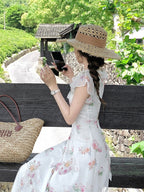 Apricot Summer Vacation Dress with Floral Pattern - Qchiwawameme | CoyBunny
