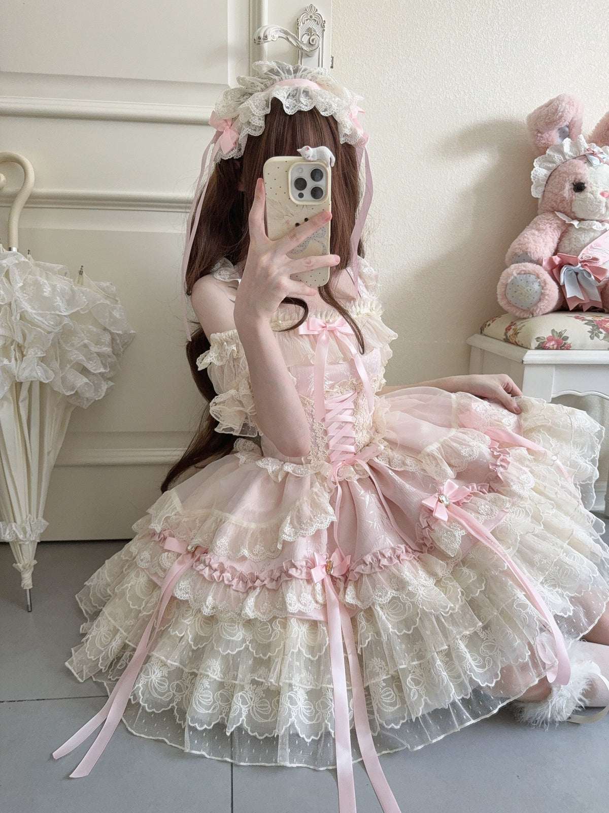 Pink Ballet Lolita JSK Dress with Train | Sweet Princess Gown