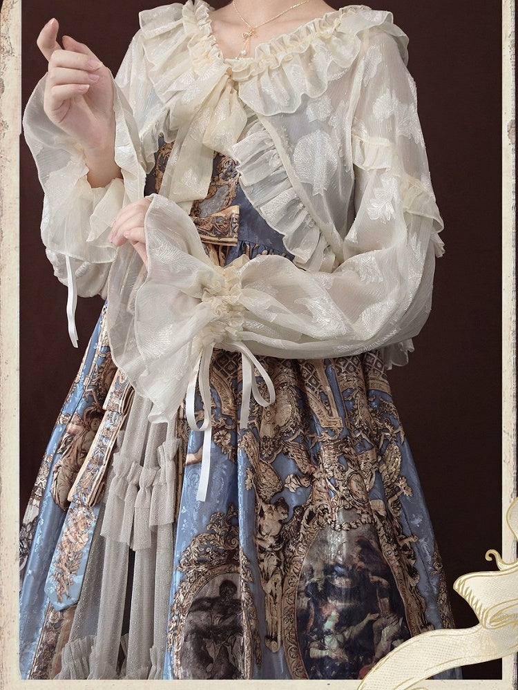 Beige Ruffle Trim Lolita Coat with Balloon Sleeves and Bows - Time Memory | CoyBunny