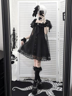Gothic Square Neck Dress with Bow Accents - Ekomi | CoyBunny