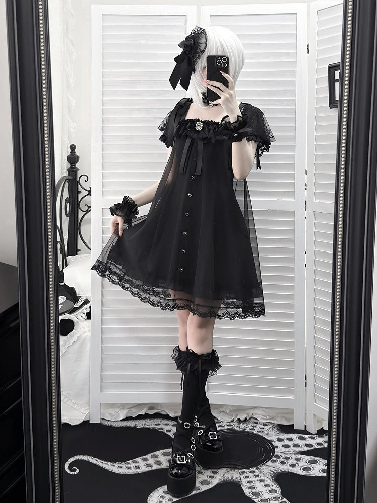 Gothic Square Neck Dress with Bow Accents - Ekomi | CoyBunny