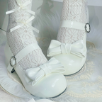 White Sweet Lolita Bow Block Heel Mary Janes by XIN MENG | CoyBunny