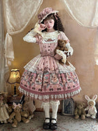 Puppy Coffee Shop Print Pink Sweet Lolita OP Dress with Detachable Sleeves - Stars Fall on the Foggy Island | CoyBunny