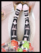 Black and Pink and Blue Sweet Lolita Cross and Bowknot Print Overknee Stockings | CoyBunny