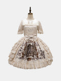 Beige and Brown Bunny Print Round-Neck Lace Ruffle Dress - NnSTAR | CoyBunny