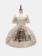 Beige and Brown Bunny Print Round-Neck Lace Ruffle Dress - NnSTAR | CoyBunny