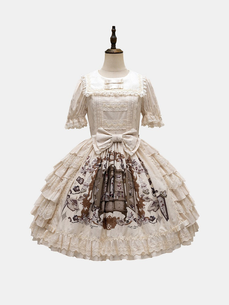 Beige and Brown Bunny Print Round-Neck Lace Ruffle Dress - NnSTAR | CoyBunny