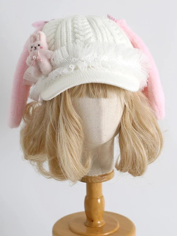 Bunny Ear Beret - Sweet Lolita Plush Bunny Accent in Pink & Blue | CoyBunny
