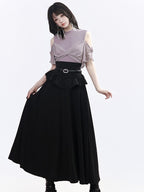 Black Ruffle Trim Long Skirt - PINK SAVIOR | CoyBunny