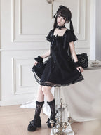 Gothic Square Neck Dress with Bow Accents - Ekomi | CoyBunny