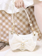 Sweet Lolita Satin Shoulder Bag with Sparkling Beaded Bow - Sheep Puff Bag | CoyBunny