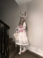 Cream Layered Ruffle High Waist Sweet Lolita Dress with Tulle Hem - Bodhi Original Design | CoyBunny