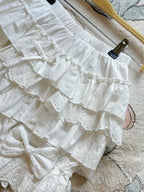Sweet Lolita White Cotton Bloomers with Tiered Ruffles & Bow | CoyBunny