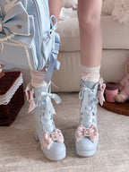 Blue Sweet Lolita Boots with Rhinestone Accents - Sheep Puff | CoyBunny