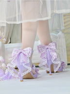 Purple Satin Bowknot & Flower Detail Lolita Shoes - Wind Bell Island | CoyBunny