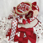 Hat Details Bowknot Design Sweet Lolita RedWhite Beaded with Heart Mini | CoyBunny