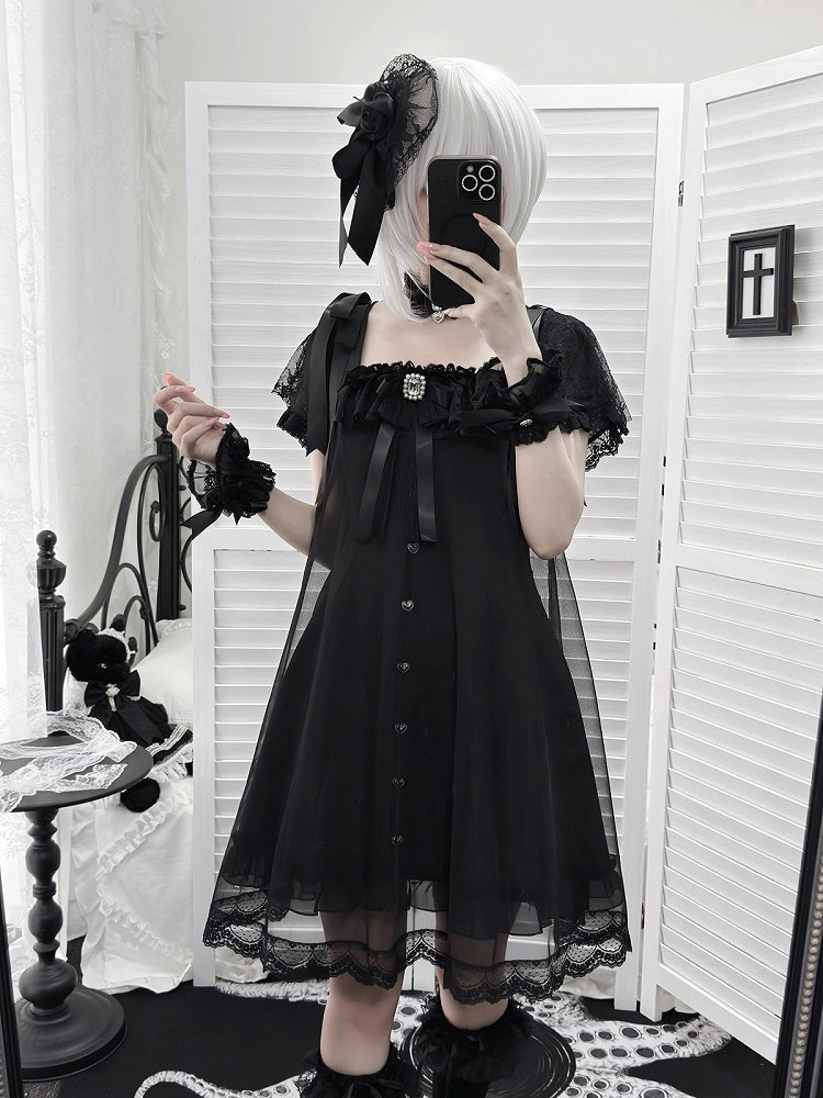 Gothic Square Neck Dress with Bow Accents - Ekomi | CoyBunny