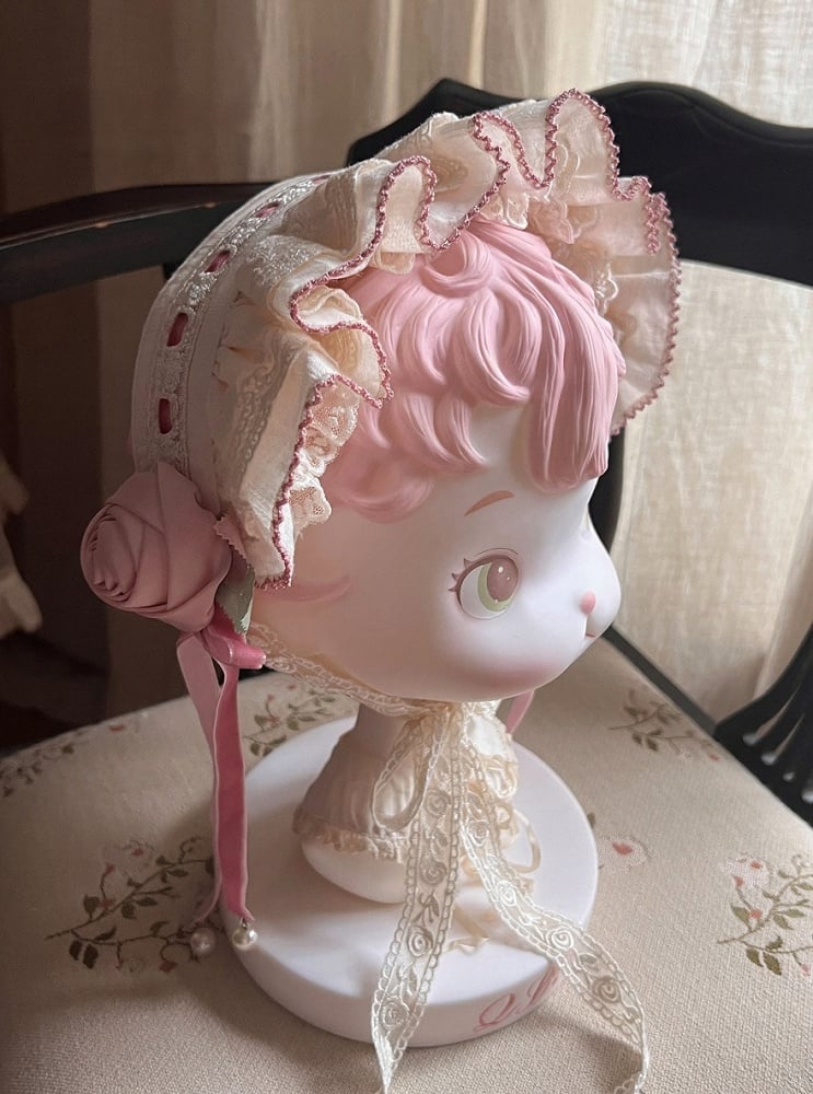 Cream & Pink Frilled Sweet Lolita Headband with Fabric Rose Decor - Bodhi Original Design | CoyBunny