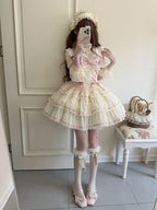 Apricot Lace-up Lolita JSK Dress with Bead Chain Bow - Miss Han | CoyBunny