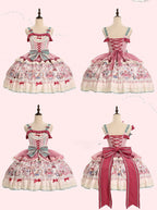 Pink & Green Alice Cat Vibes Sweet Lolita Jumper Skirt with Polka-dot Apron - Mewroco | CoyBunny