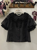 Gray/Pink Sweet Short Puff Sleeve Lolita Blouse | CoyBunny