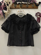 Gray/Pink Sweet Short Puff Sleeve Lolita Blouse | CoyBunny