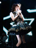 Green Idol Lolita Plaid JSK Dress with Golden Bear Embroidery and Black Scalloped Hem - LiLi Chain | CoyBunny