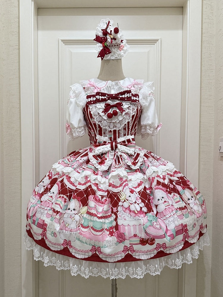 Crimson Bunny Cherry Print Sweet Lolita Jumper Dress - Miss Han | CoyBunny