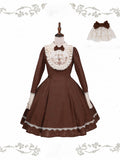 Brown Lace OP Dress with Detachable Bow - iris de nuit | CoyBunny