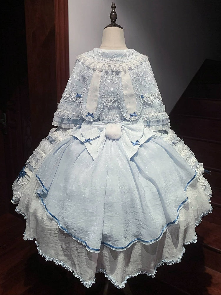 Blue Bunny Ears Lolita Jacquard Ruffled Cape - Starry Messenger | CoyBunny
